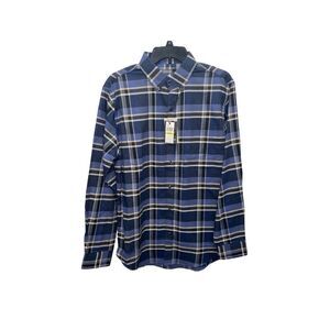 Van Heusen Navy Blue Flannel Regular Fit Long Sleeve Button Down Shirt M15-15.5